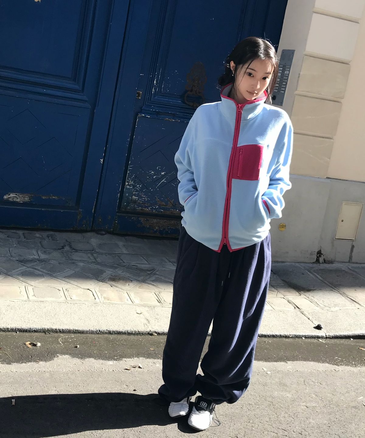 마조네(MA JOURNÉE) PLEATS TUCK WIDE FLEECE PANTS_NAVY