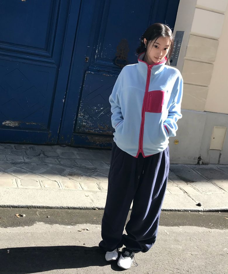 PLEATS TUCK WIDE FLEECE PANTS_NAVY