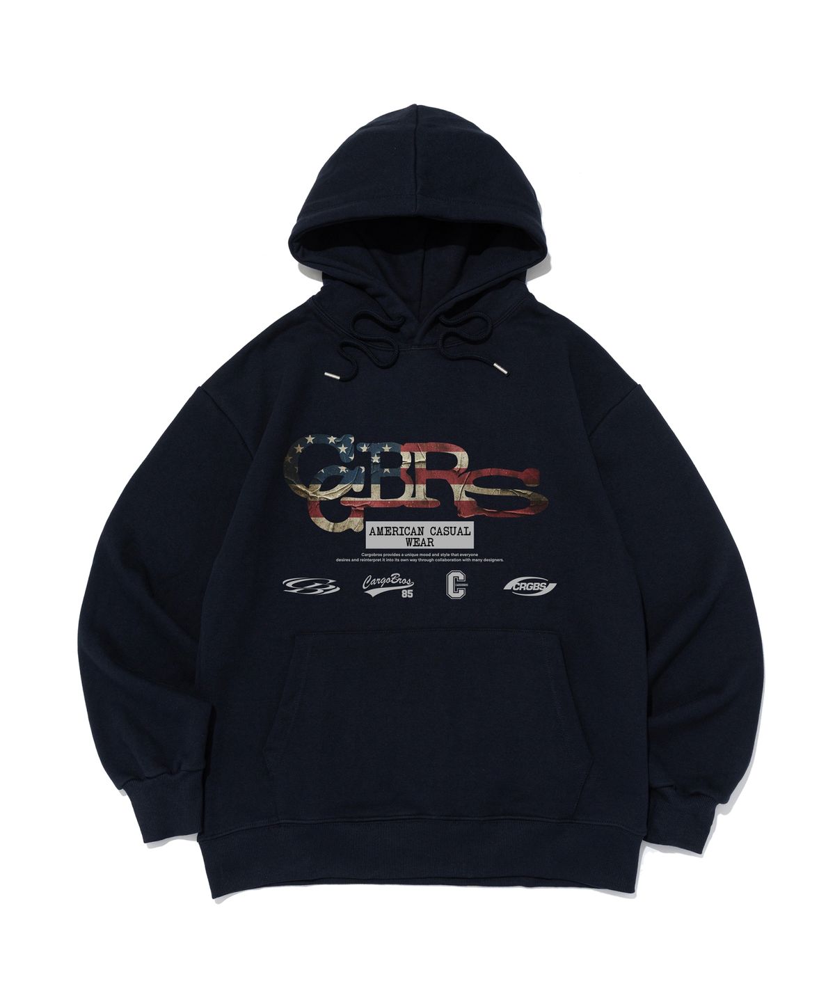 카고브로스 포 우먼(CARGOBROS FOR WOMAN) 플래그 패턴 로고 후드 티셔츠 (네이비)