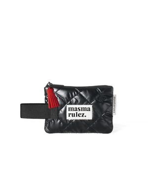 Mini strap pouch_stitched ribbon quilt Black