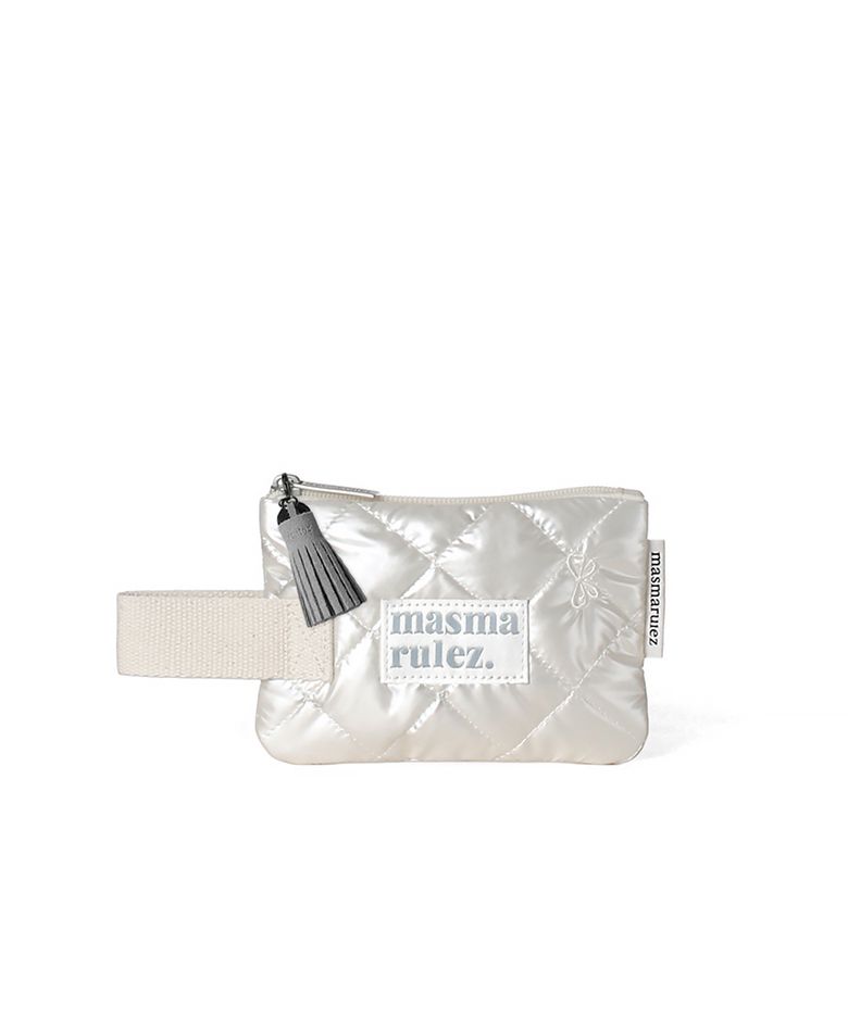 Mini strap pouch_stitched ribbon quilt Ivory