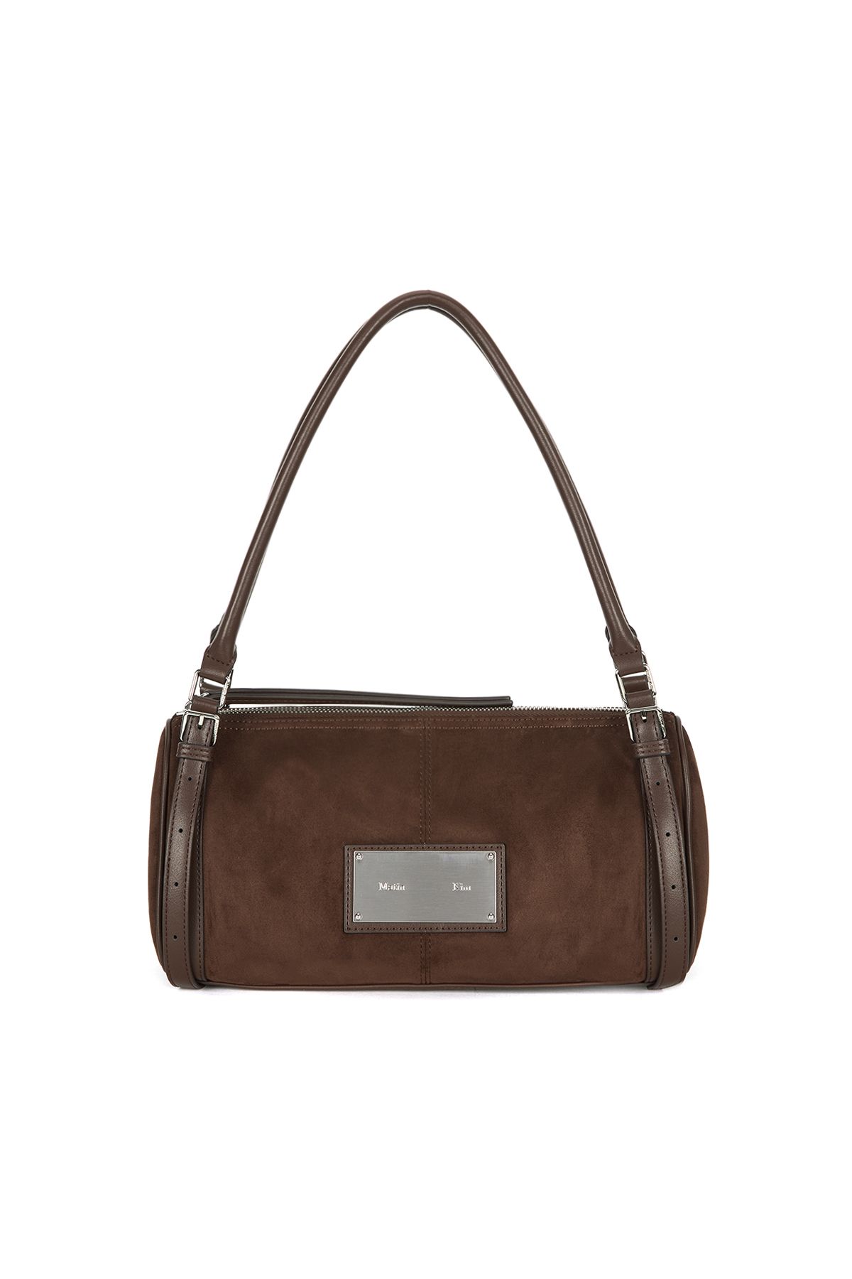 MUSINSA | MATIN KIM SUEDE BUCKLE STRAP SHOULDER BAG IN BROWN