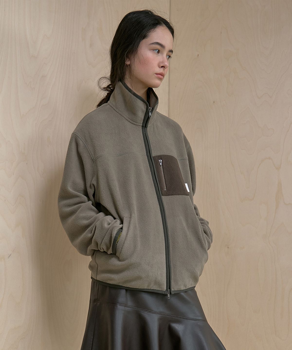 마조네(MA JOURNEE) COLOR BLOCK FLEECE ZIP-UP_COCOA