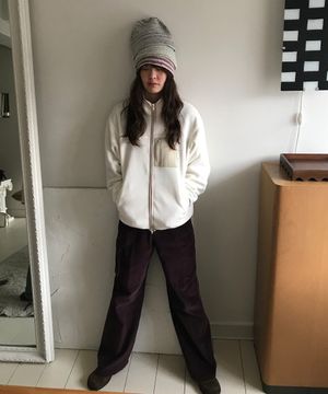 COLOR BLOCK FLEECE ZIP-UP_IVORY