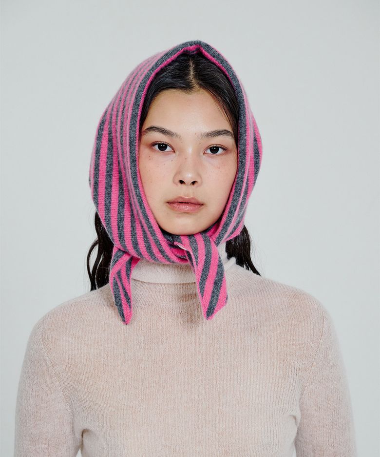 Stripe Cashmere Knit Scarf_Pink