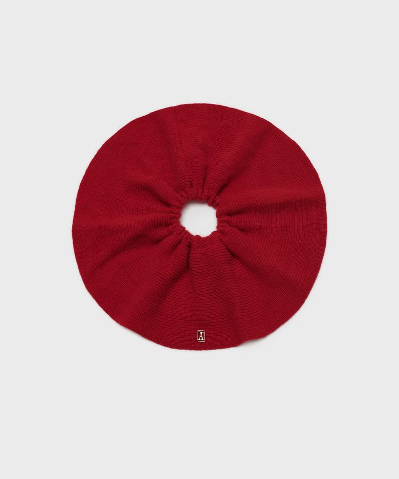 Cashmere Double Layer Knit Scrunchie_Red