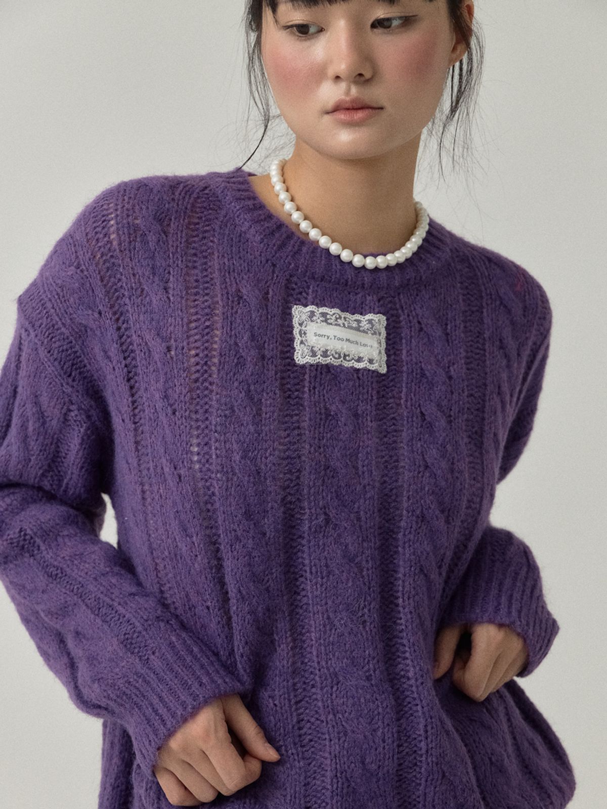 쏘리, 투 머치 러브(SORRY, TOO MUCH LOVE) Classic Cable Wool Blend Knit_Purple