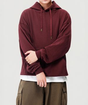 390g 헤비코튼 심플 오버핏 스웻 후드 (BURGUNDY)