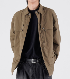 [덕다운 90/10] 미니멀 카라 숏 덕다운 버튼 블루종 자켓 (카키 브라운)