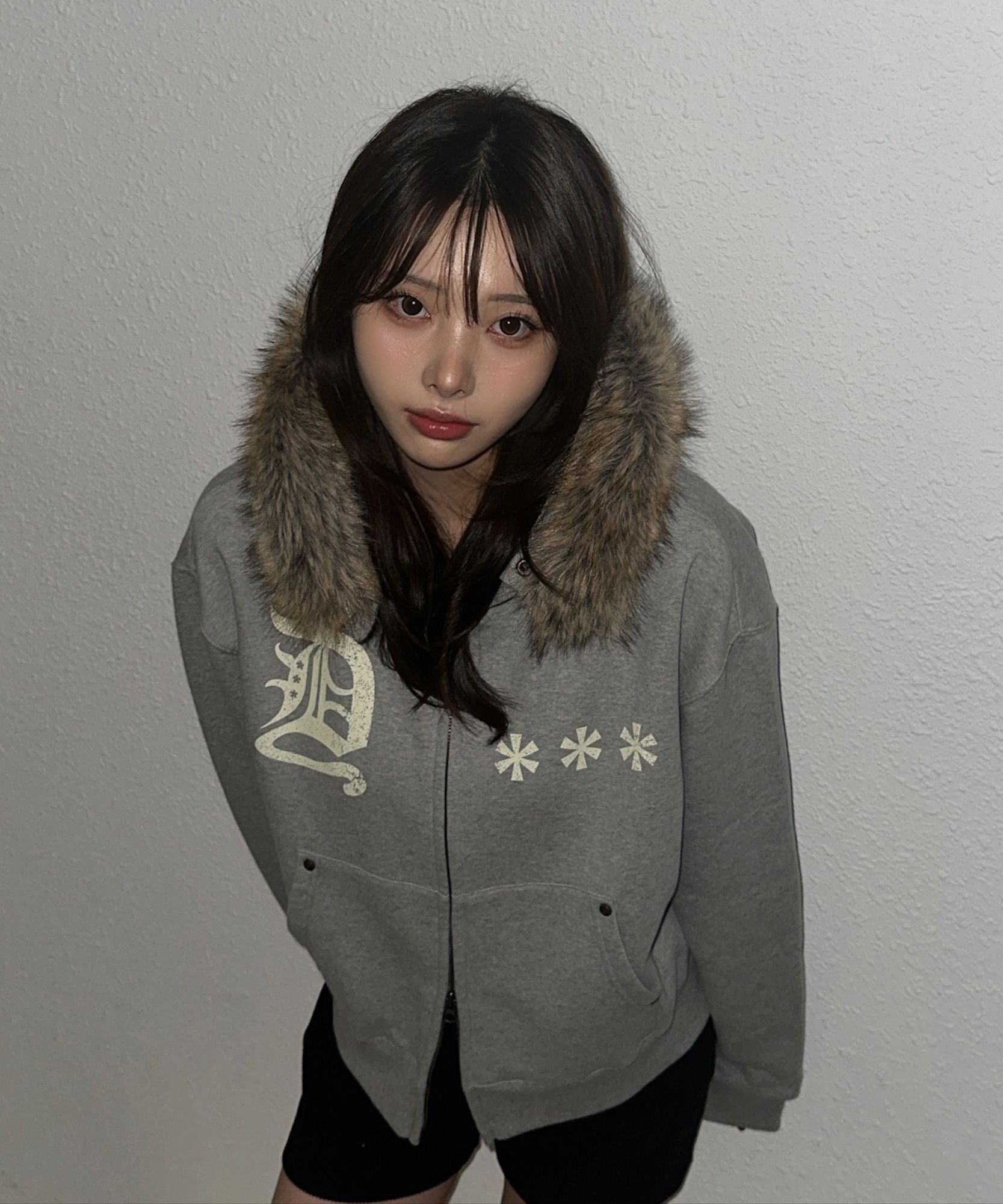 MUSINSA公式 | AMOU AMOU Fur Hoodie Zip-Up GREY