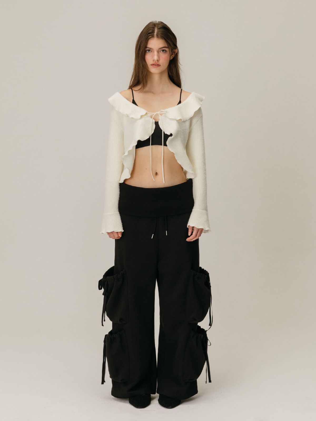 모이페어(MOIFAIRE) FOLDOVER SHIRRING SWEATPANTS / BLACK