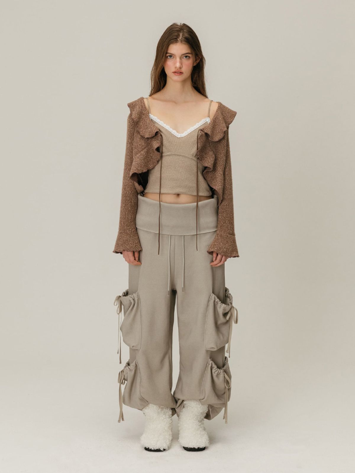 모이페어(MOIFAIRE) FOLDOVER SHIRRING SWEATPANTS / GREY