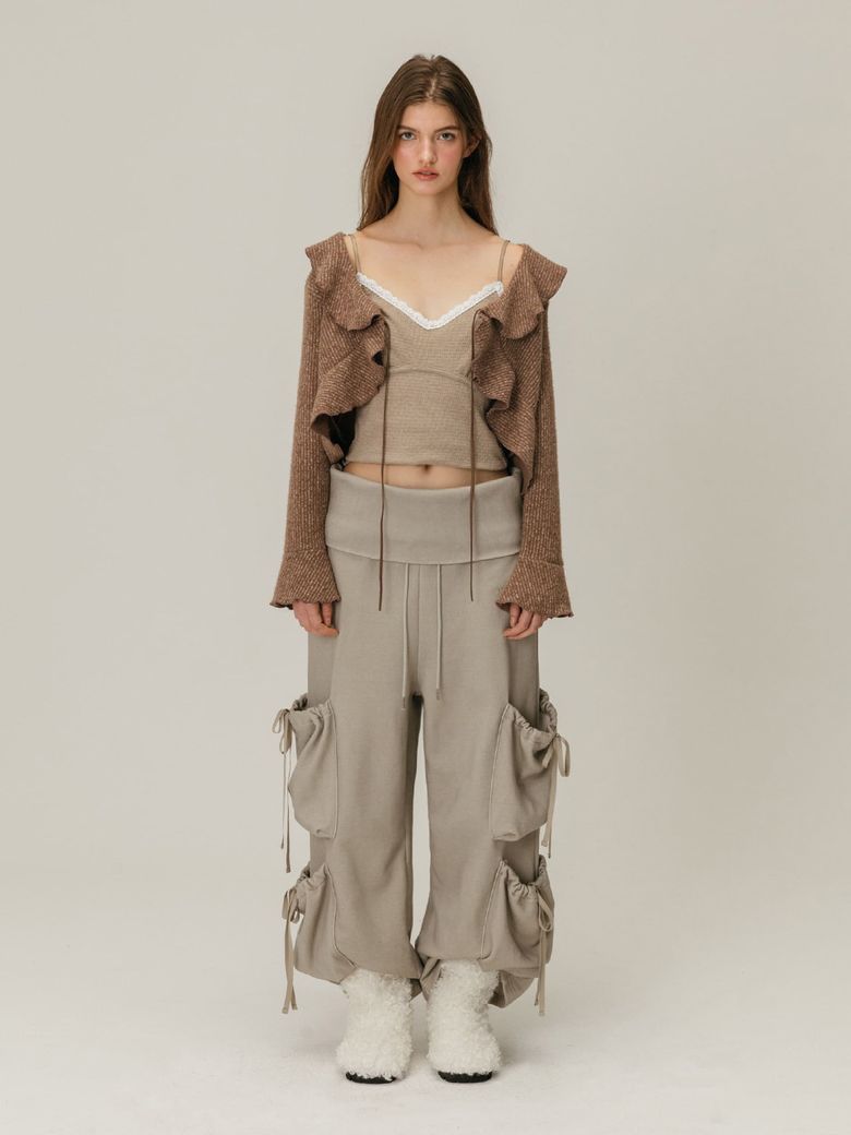 FOLDOVER SHIRRING SWEATPANTS / GREY
