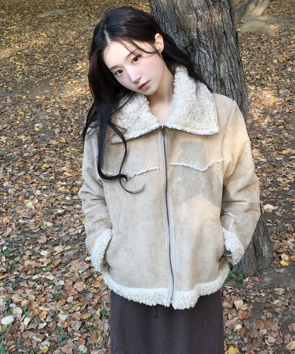 아우어노스텔지아(OURNOSTALGIA) Big Collar Westie Mustang Jumper_Beige(O25-OT08)