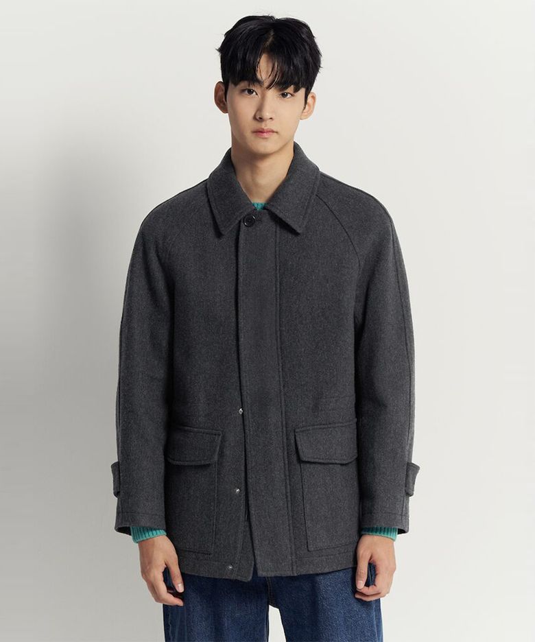 울 블렌드 숏 헌팅 코트  애쉬