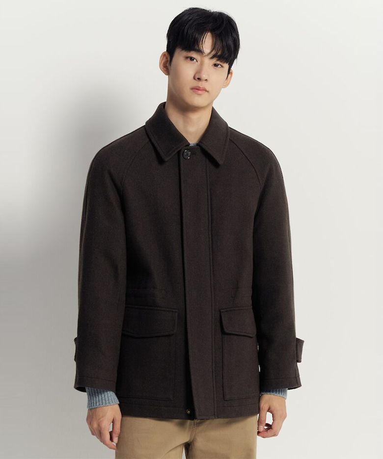 울 블렌드 숏 헌팅 코트  브라운