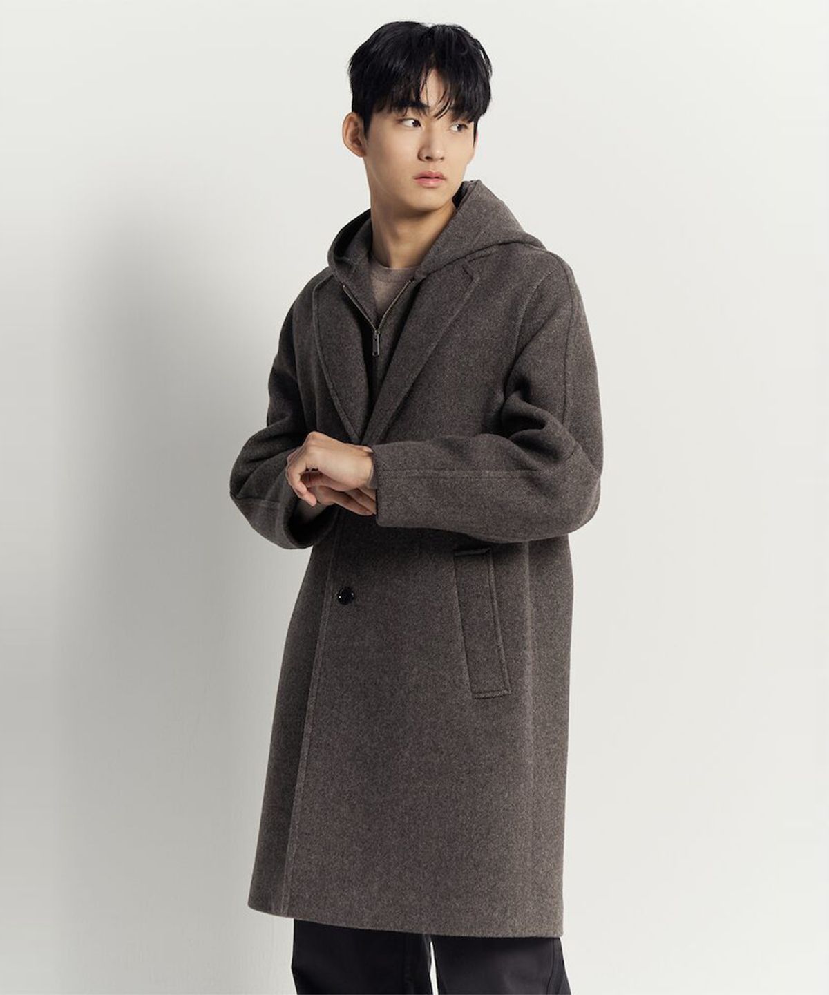 빈폴 멘(BEANPOLE MEN) 울 후드 코트  브라운
