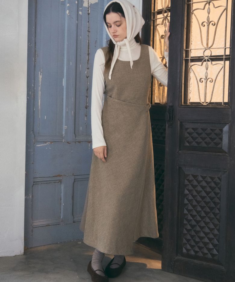 Dusty belted wrap Dress_Warm Beige(O25-OPS08)