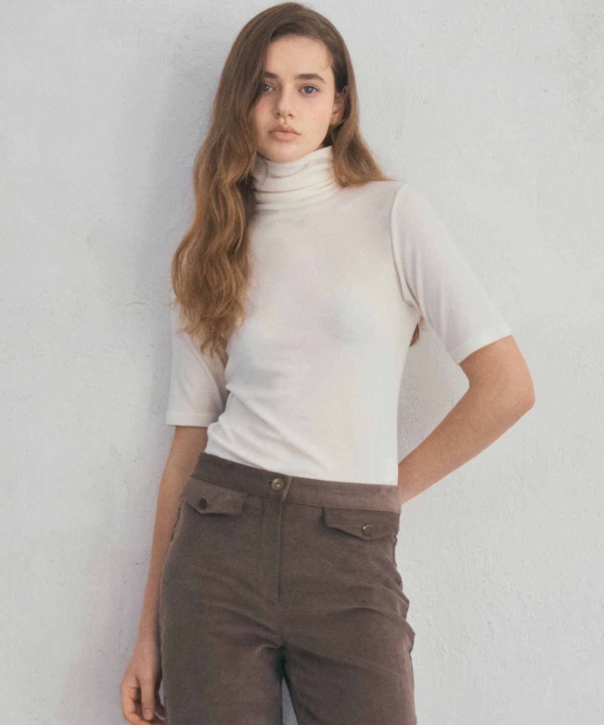 아우어노스텔지아(OURNOSTALGIA) Wool Basic Turtleneck half sleeve T-shirt_4color(O25-TP23)