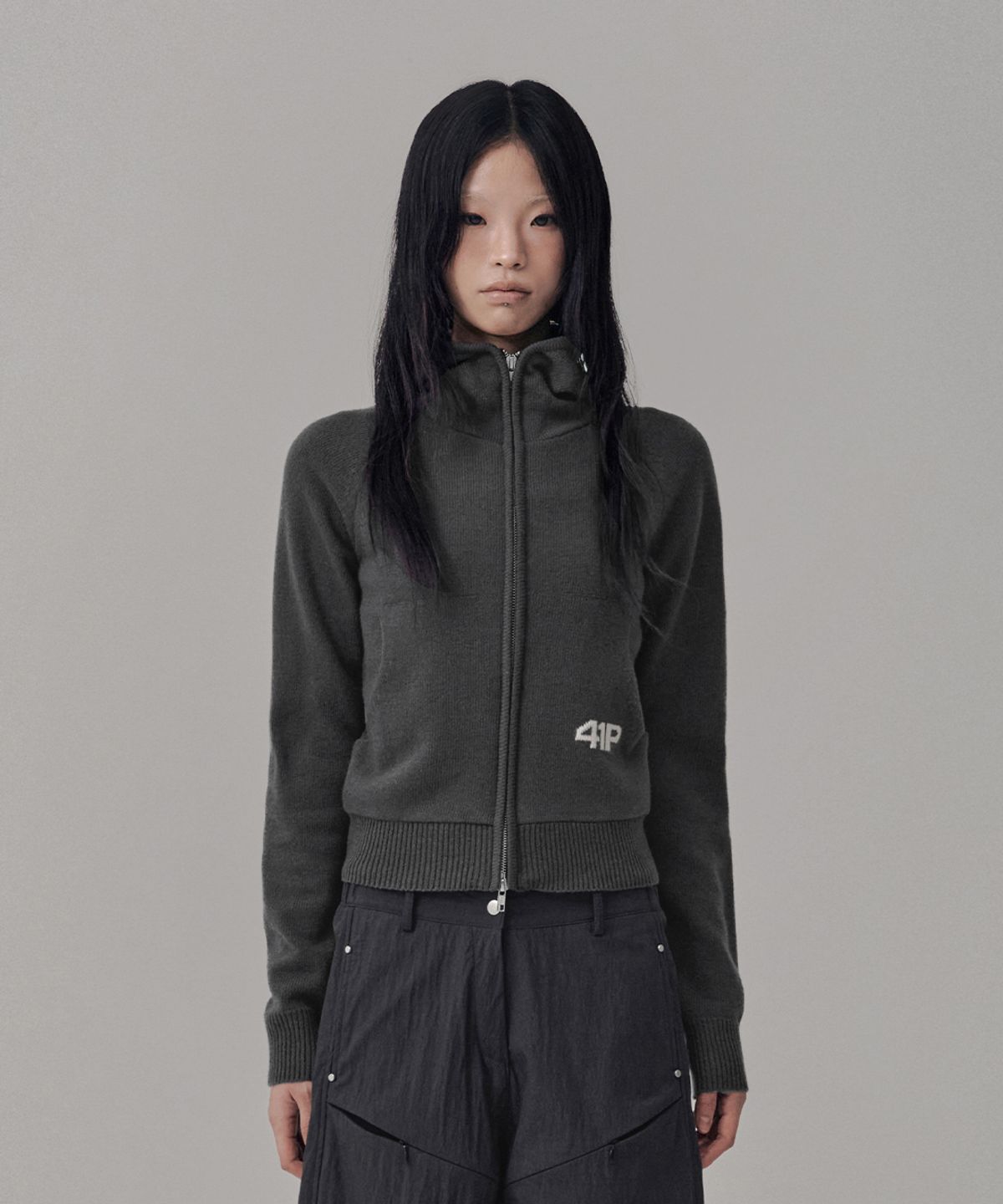 사일프레이(41PRAY) High-Neck Knit  Hoodie Zip Up / Charcoal