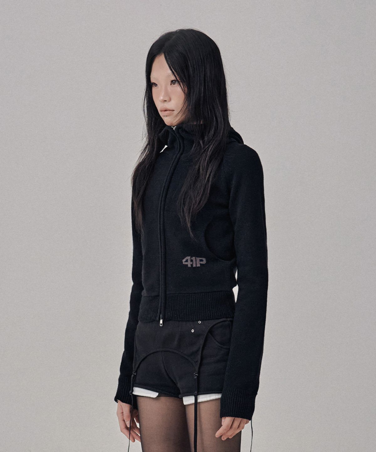 사일프레이(41PRAY) High-Neck Knit  Hoodie Zip Up / Black