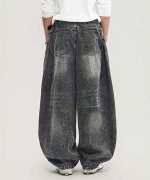 사이드 턱 커브드 와이드 데님 팬츠 (WASHED GREY)