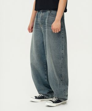 심플 벌룬핏 와이드 데님 팬츠 (WASHED INDIGO)