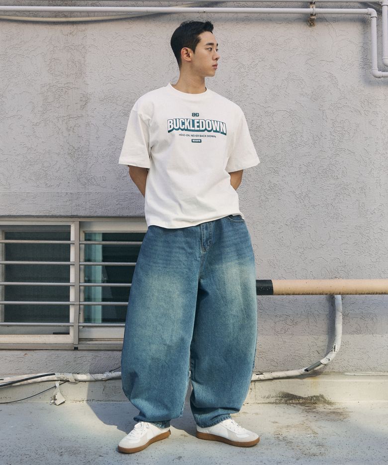 심플 벌룬핏 와이드 데님 팬츠 (WASHED INDIGO)