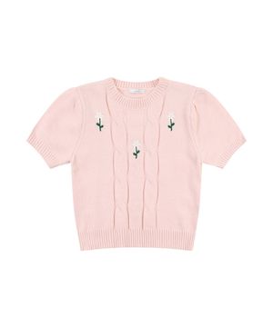 꽈배기 패턴 반팔 니트_VB3YKTQ324Z