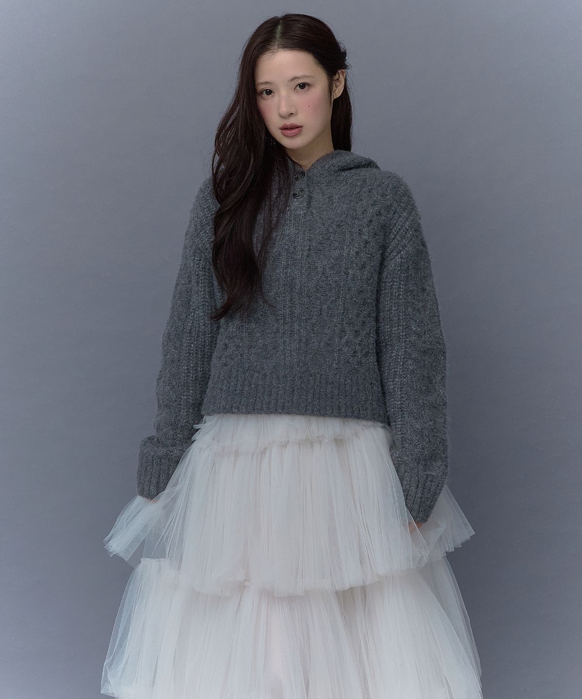더티스(THETIS) ANGORA CREAM CABLE HOOD KNIT_TT5W303CH