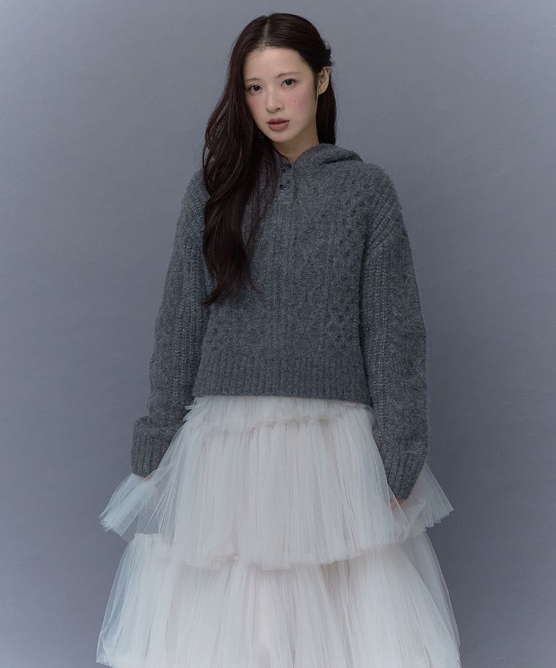 ANGORA CREAM CABLE HOOD KNIT_TT5W303CH