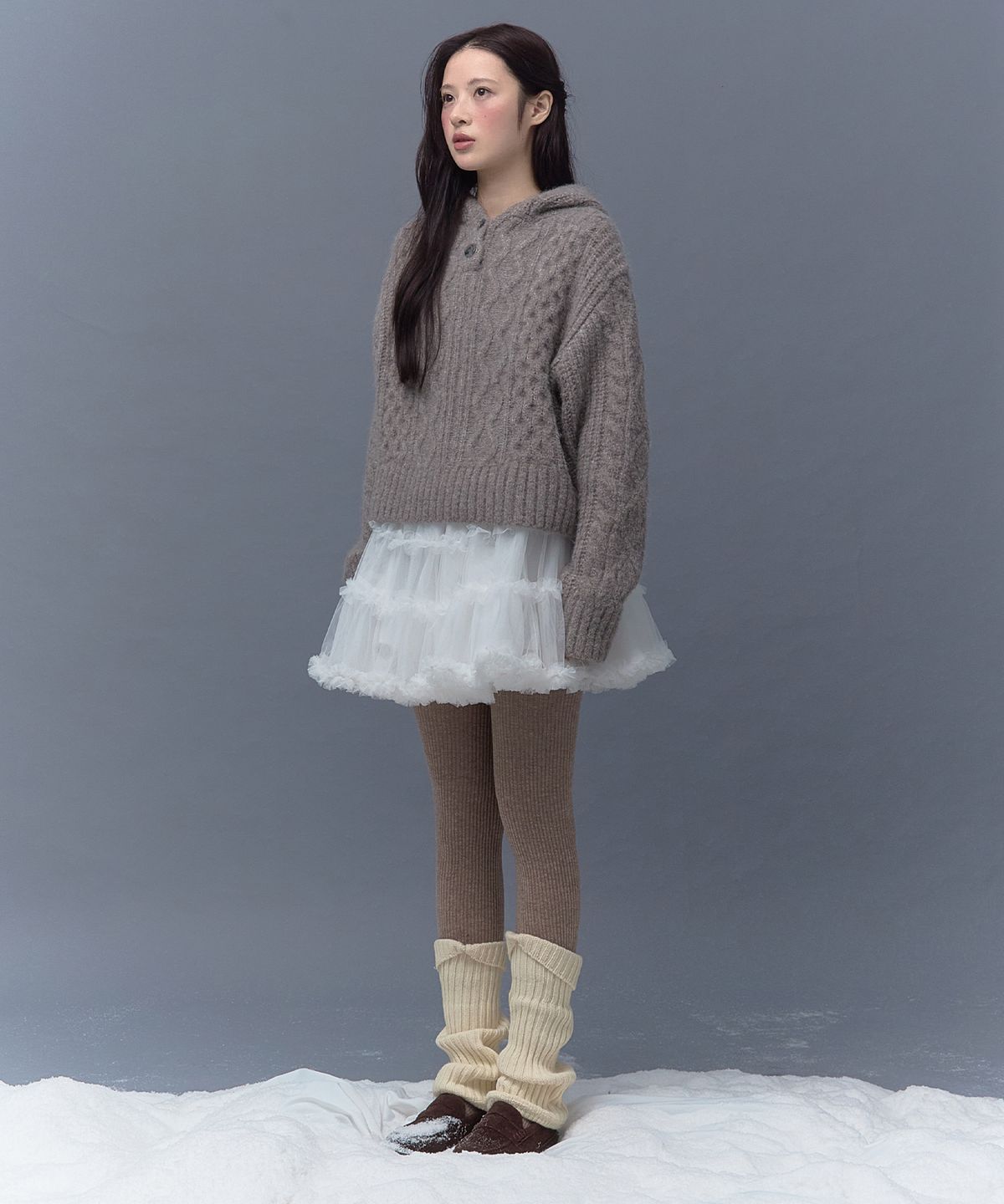 더티스(THETIS) ANGORA CREAM CABLE HOOD KNIT_TT5W303BE