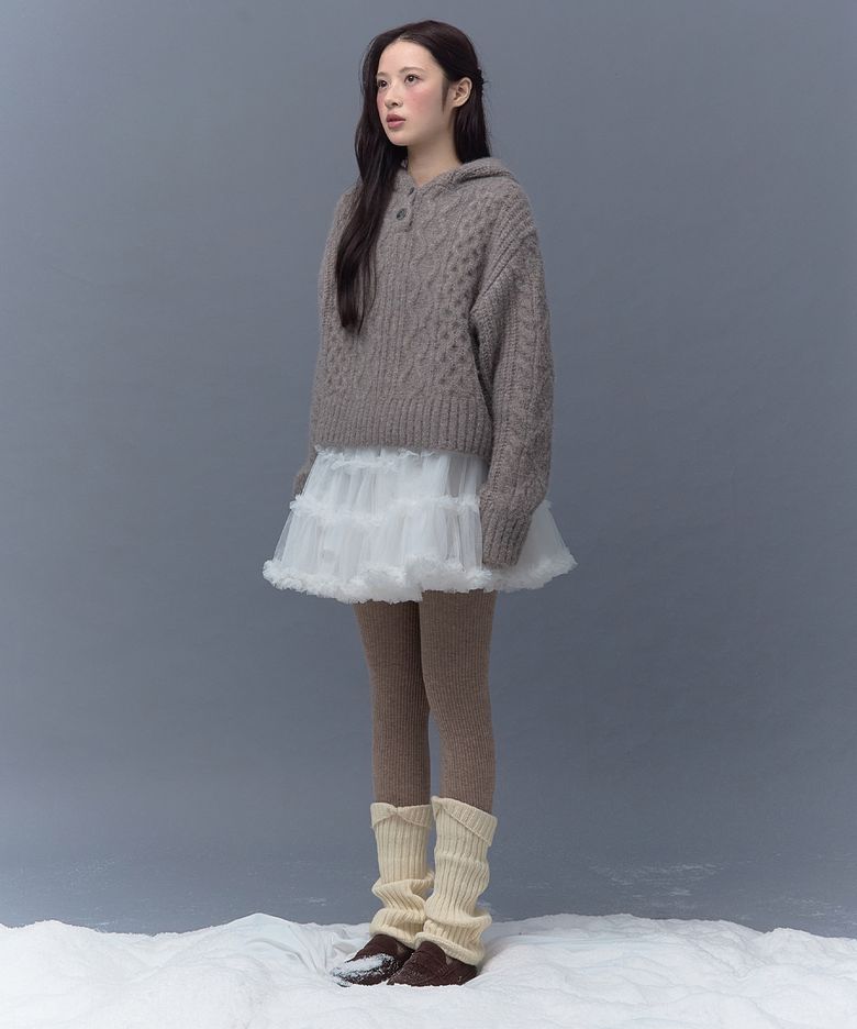 ANGORA CREAM CABLE HOOD KNIT_TT5W303BE