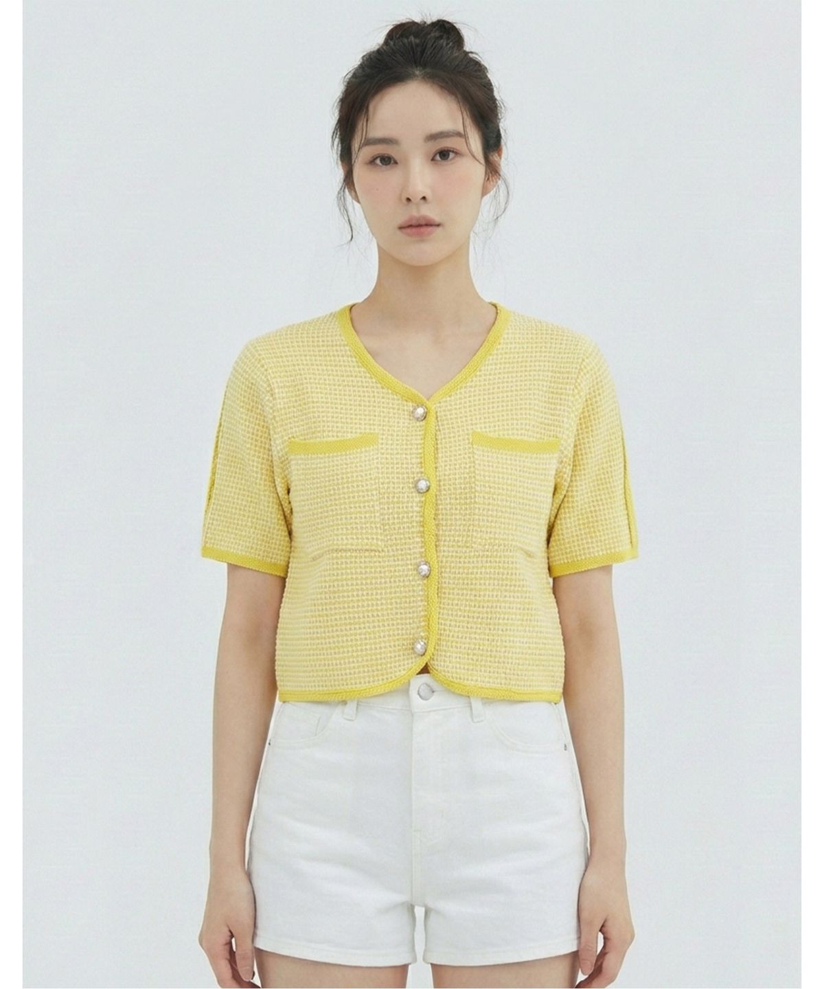 반에이크(VANAKE) 잔패턴 반팔 가디건_VB35KCQ306Z