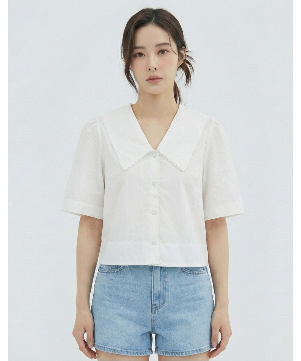 반에이크(VANAKE) 빅카라 반팔 블라우스_VB37BLMD06Z