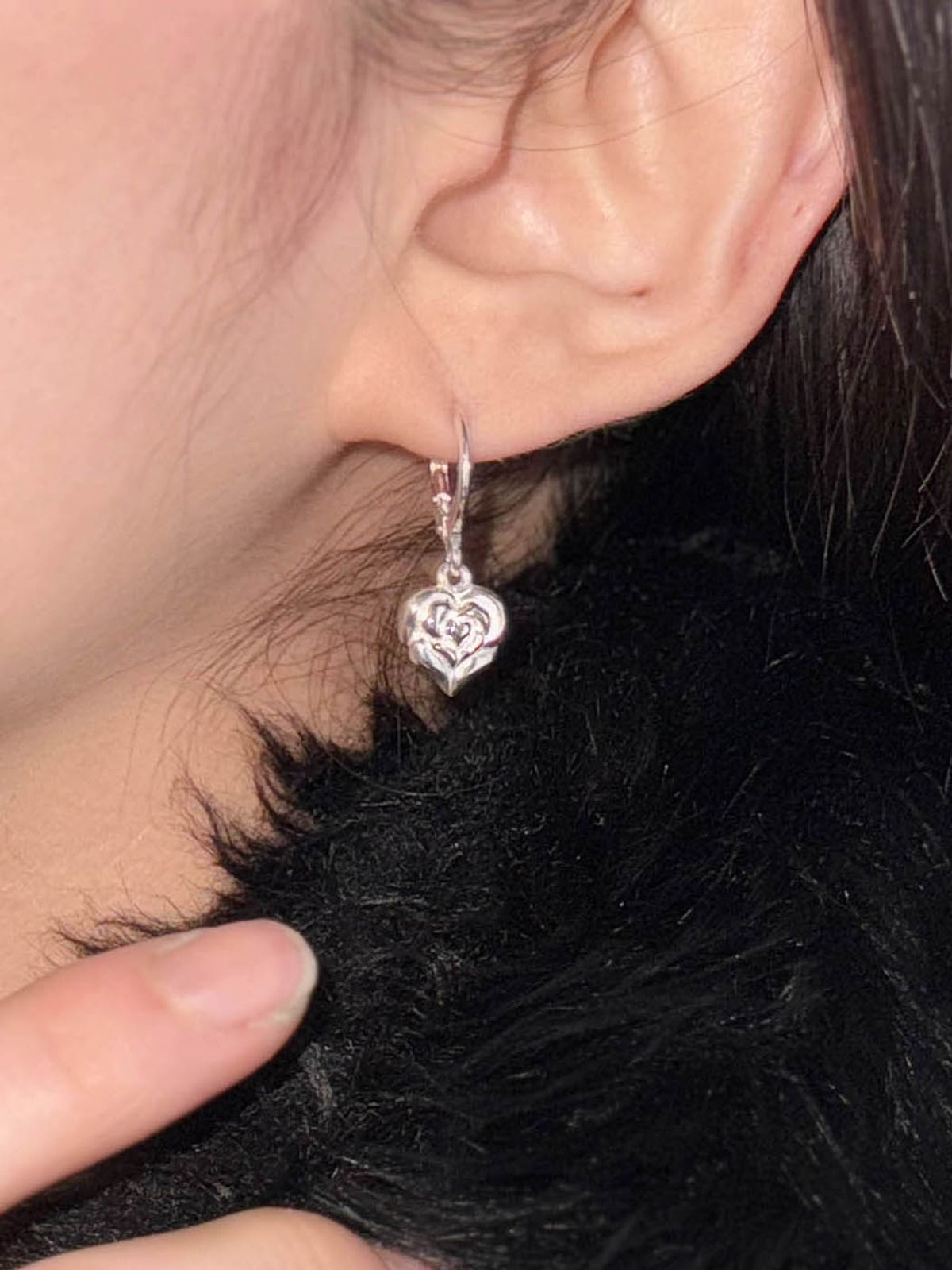 러브트릭스(LOVETRIX) silver925 heart rose drop earring