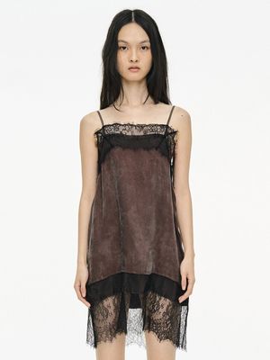 Lace Slip Dress _ Brown