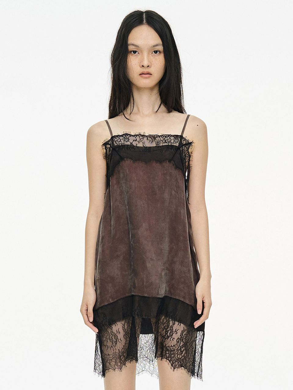 MUSINSA | CERRIC Lace Slip Dress _ Brown