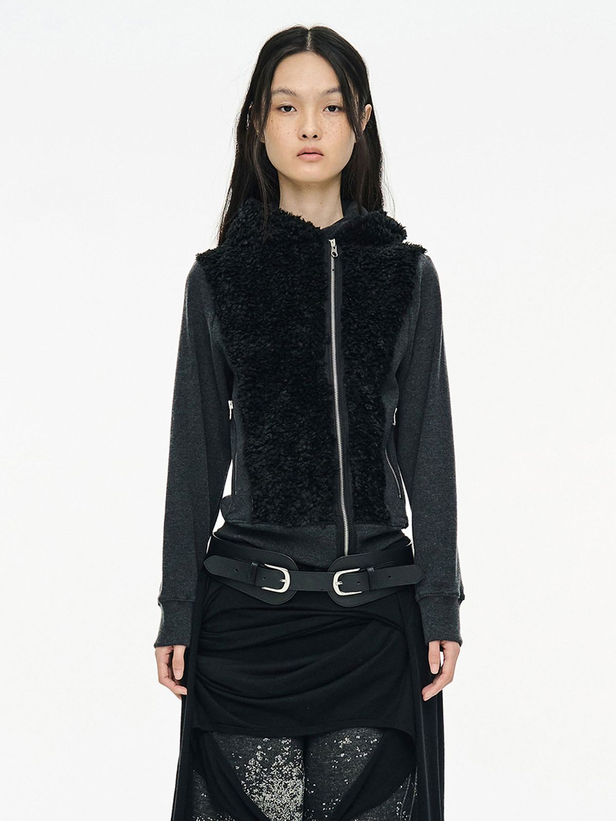 세릭(CERRIC) FUZZY FLEECE HOOD ZIP UP / BLACK