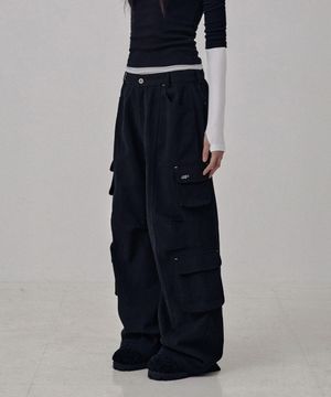 Brushed Fleece Cargo Wide Pants / Black
