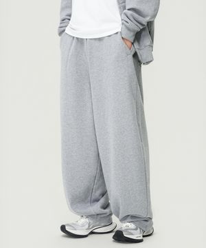 500g 헤비코튼 심플 와이드핏 벌룬 스웻 팬츠 (MELANGE GREY)