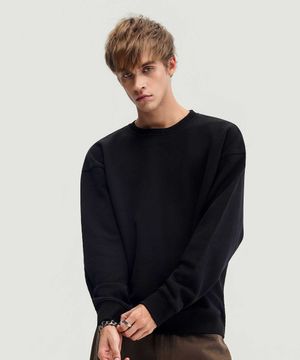 500g 헤비코튼 심플 오버핏 스웻 셔츠 (BLACK)