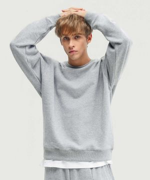 500g 헤비코튼 심플 오버핏 스웻 셔츠 (MELANGE GREY)