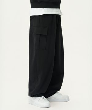 500g 헤비코튼 와이드핏 벌룬 카고 스웻 팬츠 (BLACK)