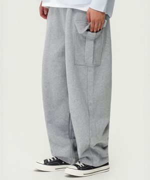 500g 헤비코튼 와이드핏 벌룬 카고 스웻 팬츠 (MELANGE GREY)