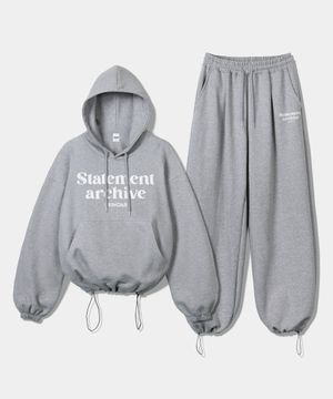 [SET] 스테이트먼트 스트링 오버핏 후드 + 원턱 스트링 팬츠 - 멜란지