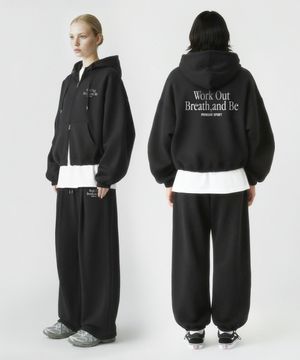 [SET] WOB 스트링 오버핏 투웨이 후드집업 + 원턱 스트링 팬츠 - 블랙