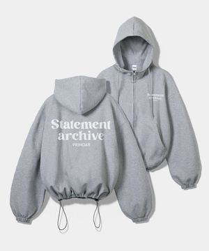 스테이트먼트 스트링 오버핏 투웨이 후드집업 - 멜란지