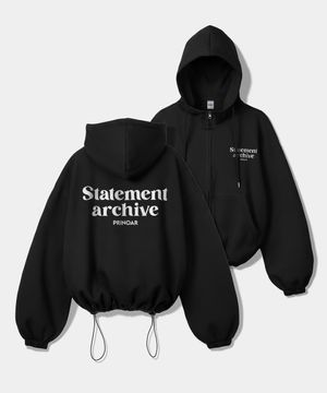 스테이트먼트 스트링 오버핏 투웨이 후드집업 - 블랙