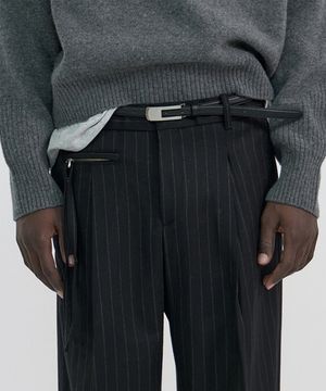 THIN ELLIPES LEATHER BELT - BLACK